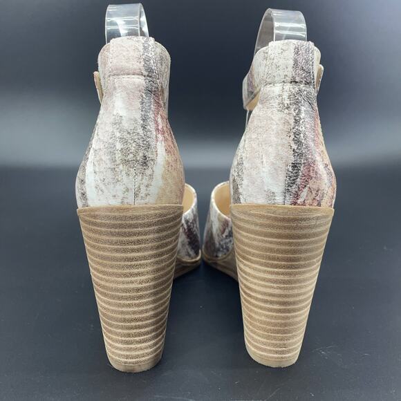 New Vince Camuto Deedriana Womens 8.5M Leather Taupe Multi Vintage Marble Wedges - Picture 6 of 11